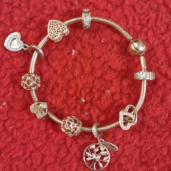 Authentic Pandora Beautiful 14k Rose gold bracelet with customized charms. - Picture 2 of 7